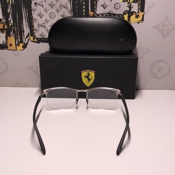 New Authentic Ray-Ban Ferrari RX8416M Eyeglasses – Matte Red on Silver, - Picture 11 of 14